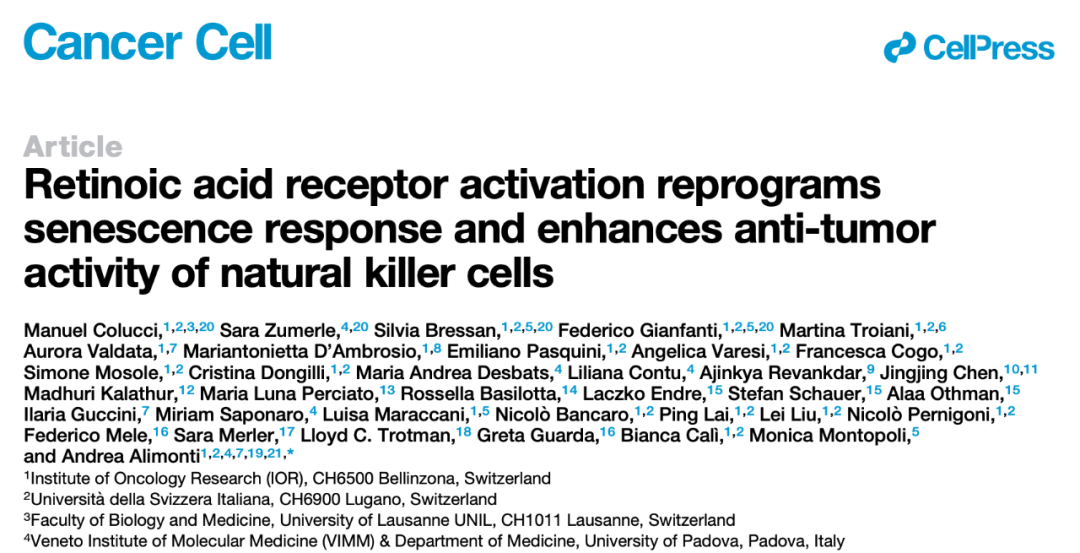 Cancer Cell：激活維A酸受體，可重編程衰老反應，增強NK細胞抗腫瘤活性